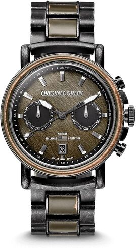 Original Grain Men's Military Ammo 44mm Analog Watch | Alterra Chrono Collection, Stonewashed Steel, Adjustable Watch Band | 10ATM Water-Resistant & Scratch-Resistant | Bracelet Wrist Watch for Men in Saudi Arabia