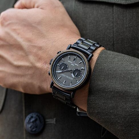 Original Grain Men's Military Ammo 44mm Analog Watch | Alterra Chrono Collection, Stonewashed Steel, Adjustable Watch Band | 10ATM Water-Resistant & Scratch-Resistant | Bracelet Wrist Watch for Men in Saudi Arabia