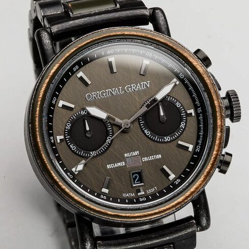Original Grain Men's Military Ammo 44mm Analog Watch | Alterra Chrono Collection, Stonewashed Steel, Adjustable Watch Band | 10ATM Water-Resistant & Scratch-Resistant | Bracelet Wrist Watch for Men in Saudi Arabia