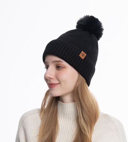 Winter Pompom Beanie Hat with Warm Fleece Lined, Thick Slouchy Skull Cap Snow Knitten Hat for Men Women in Saudi Arabia