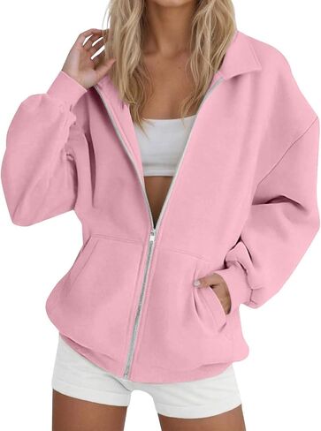 Zip Up Sweatshirt Women No Hood - Oversized Fleece Jacket Casual Loose with Pocket Plus Size Fall Winter Outerwear 2025 in Saudi Arabia