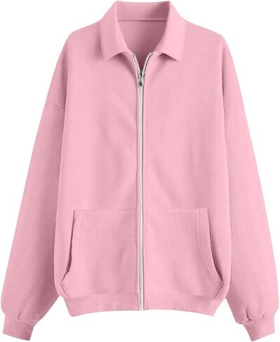 Zip Up Sweatshirt Women No Hood - Oversized Fleece Jacket Casual Loose with Pocket Plus Size Fall Winter Outerwear 2025 in Saudi Arabia