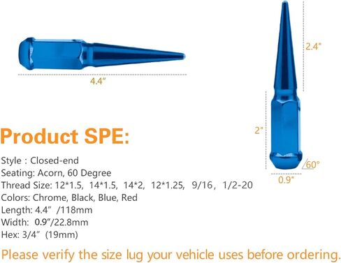 20pc Spike Lug Nut 12x1.5 Red 4.4" Tall Offroad Extended Metal Lugs Premium, 1 Socket Key Included in Saudi Arabia