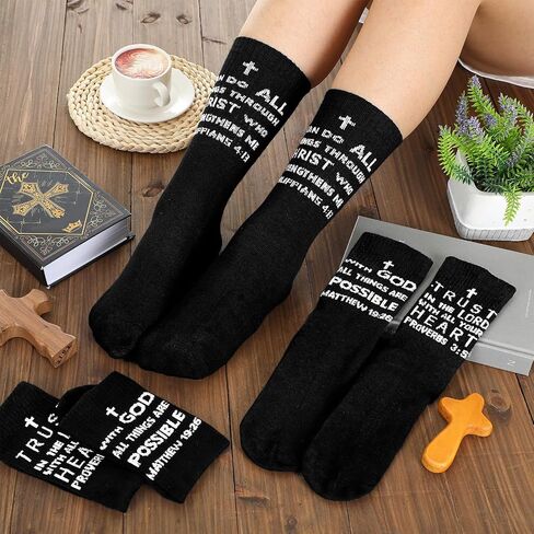 6 Pairs Christian Socks with Bible Verse Christian Gifts Ideas Religious Catholic Sock Novelty Funny Crew Socks for Men Women in Saudi Arabia