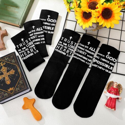 6 Pairs Christian Socks with Bible Verse Christian Gifts Ideas Religious Catholic Sock Novelty Funny Crew Socks for Men Women in Saudi Arabia
