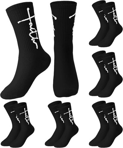 6 Pairs Christian Faith Socks Inspirational Religious Crew Socks for Men Women Youth Catholic Saint God Christmas Presents in Saudi Arabia