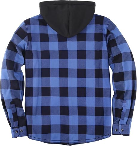 Mens Flannel Plaid Coral Fleece Lined Hooded Shirt Jacket Casual Long Sleeve Button Down Hoodie with Pockets in Saudi Arabia