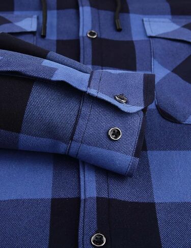Mens Flannel Plaid Coral Fleece Lined Hooded Shirt Jacket Casual Long Sleeve Button Down Hoodie with Pockets in Saudi Arabia