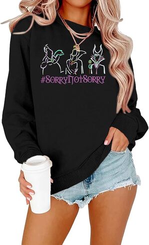 Oversized Women Villains Shirt: Magic Kingdom Sweatshirt Embroidery Bad Girls Long Sleeve Shirts in Saudi Arabia