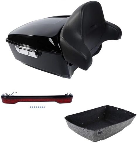 مسند ظهر صندوق صندوق الدراجة النارية TCMT King وإضاءة خلفية LED مناسبة لدراجة Harley 2014-2025 Touring CVO Road King Road Glide Street Glide Electra Glide Pack Trunk in Saudi Arabia