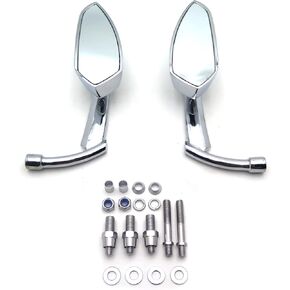 Motorcycle Rearview Mirror Replacement Parts Diamond Flame Stem Mirrors Accessories Compatible with Harley Davidson/Yamaha Mirrors or Metric Bike Universal with 8mm or 10mm Screw, Chrome in Kuwait