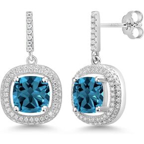 Gem Stone King 4-6 Cttw Gemstone Birthstone and White Moissanite Drop Dangle Earrings For Women | 8MM Cushion Cut | 925 Sterling Silver | Fine Jewelry Gifts for Her Mom Women Wife in Saudi Arabia