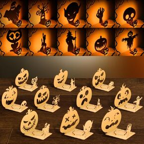 10 قطعة حوامل شموع خشبية للهالوين حامل شموع Tealight الدعائم على شكل اليقطين حامل خشبي لعناصر ديكور حفلات الهالوين in Kuwait