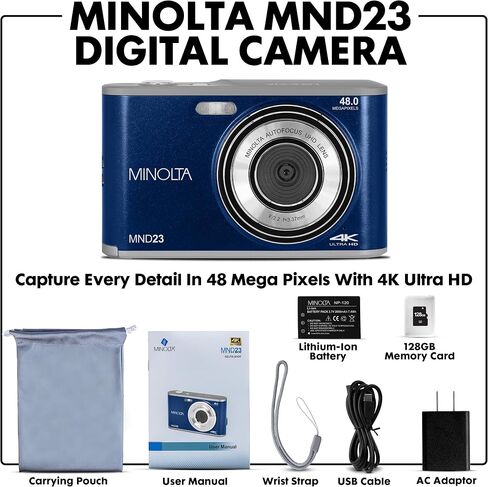Minolta 48 Mega Pixels Point & Shoot Digital Camera with Rear Selfie Lens, Autofocus & 4K Ultra HD Video, Purple in Saudi Arabia
