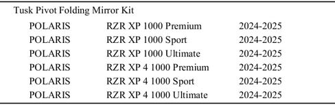 Tusk Pivot Folding Mirror Kit Compatible with POLARIS RZR XP 1000 2024-2025 Open Roll Cage Clamps 1 3/4-1 7/8 in Saudi Arabia