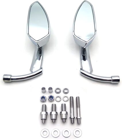 Motorcycle Rearview Mirror Replacement Parts Diamond Flame Stem Mirrors Accessories Compatible with Harley Davidson/Yamaha Mirrors or Metric Bike Universal with 8mm or 10mm Screw, Chrome in Kuwait