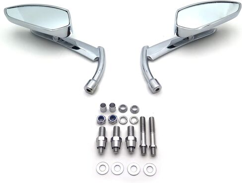 Motorcycle Rearview Mirror Replacement Parts Diamond Flame Stem Mirrors Accessories Compatible with Harley Davidson/Yamaha Mirrors or Metric Bike Universal with 8mm or 10mm Screw, Chrome in Kuwait