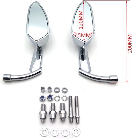 Motorcycle Rearview Mirror Replacement Parts Diamond Flame Stem Mirrors Accessories Compatible with Harley Davidson/Yamaha Mirrors or Metric Bike Universal with 8mm or 10mm Screw, Chrome in Kuwait