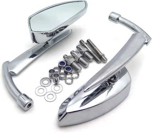 Motorcycle Rearview Mirror Replacement Parts Diamond Flame Stem Mirrors Accessories Compatible with Harley Davidson/Yamaha Mirrors or Metric Bike Universal with 8mm or 10mm Screw, Chrome in Kuwait