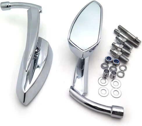 Motorcycle Rearview Mirror Replacement Parts Diamond Flame Stem Mirrors Accessories Compatible with Harley Davidson/Yamaha Mirrors or Metric Bike Universal with 8mm or 10mm Screw, Chrome in Kuwait