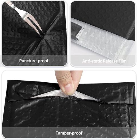 أكياس بريد فقاعية بولي 4x8 100 عبوة قابلة للاستخدام مقاس 4x7 بوصة سوداء مقاومة للماء ذاتية الغلق لاصقة للشحن، مغلفات مبطنة للشحن والبريد ومستلزمات الأعمال الصغيرة. in Kuwait