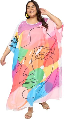 فستان قفطان نسائي طويل الحجم من Gypsie Blu برقبة دائرية من جورجيت للمناسبات الخاصة in Kuwait