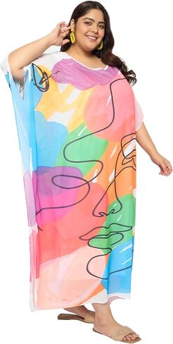 فستان قفطان نسائي طويل الحجم من Gypsie Blu برقبة دائرية من جورجيت للمناسبات الخاصة in Kuwait