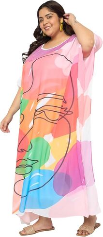 فستان قفطان نسائي طويل الحجم من Gypsie Blu برقبة دائرية من جورجيت للمناسبات الخاصة in Kuwait