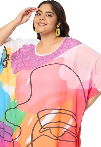 فستان قفطان نسائي طويل الحجم من Gypsie Blu برقبة دائرية من جورجيت للمناسبات الخاصة in Kuwait