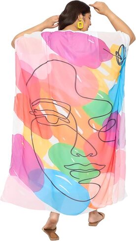 فستان قفطان نسائي طويل الحجم من Gypsie Blu برقبة دائرية من جورجيت للمناسبات الخاصة in Kuwait