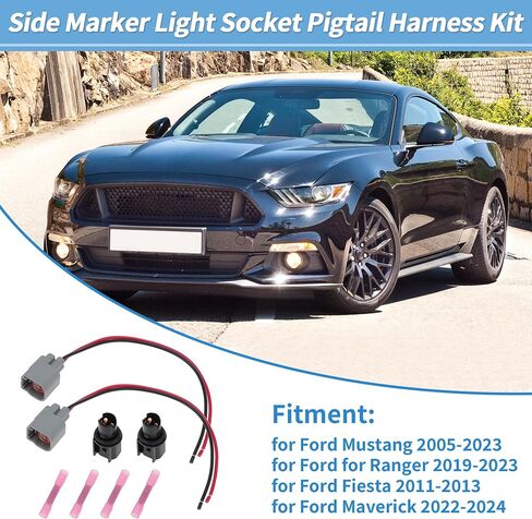 2 Set Side Marker Light Bulb Socket Pigtail Harness for Ford for Mustang 2005-2023 Parking Lamp Connector Plug Wiring for Ford for Ranger Maverick No.6R3Z-13411-BA/6R3Z13411BA in Saudi Arabia