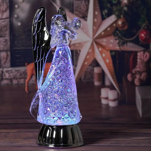 كرة ثلج عيد الميلاد المضاءة من Angel، تماثيل ملاك البوق مقاس 30.48 سم مع أجنحة ذهبية، هدايا ملاك لديكور المنزل في عيد الميلاد، فانوس ثلجي لامع يعمل بUSB/بطارية مع مؤقت in Saudi Arabia