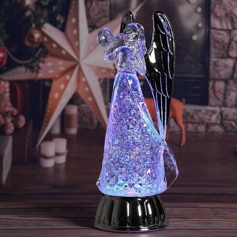 كرة ثلج عيد الميلاد المضاءة من Angel، تماثيل ملاك البوق مقاس 30.48 سم مع أجنحة ذهبية، هدايا ملاك لديكور المنزل في عيد الميلاد، فانوس ثلجي لامع يعمل بUSB/بطارية مع مؤقت in Saudi Arabia