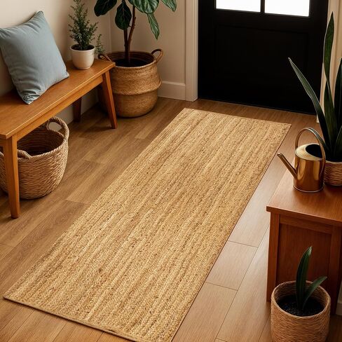 Jute Area Rug, 3x5 Natural Rug, Eco Friendly and Hypoallergenic Durable/Non-Shed Natural Fiber Rug as Entry Way Rug or Jute Kitchen Rug - Non-Slip Backing/Non-Stain Perfect For High Traffic Areas in Saudi Arabia