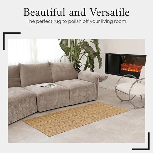 Jute Area Rug, 3x5 Natural Rug, Eco Friendly and Hypoallergenic Durable/Non-Shed Natural Fiber Rug as Entry Way Rug or Jute Kitchen Rug - Non-Slip Backing/Non-Stain Perfect For High Traffic Areas in Saudi Arabia