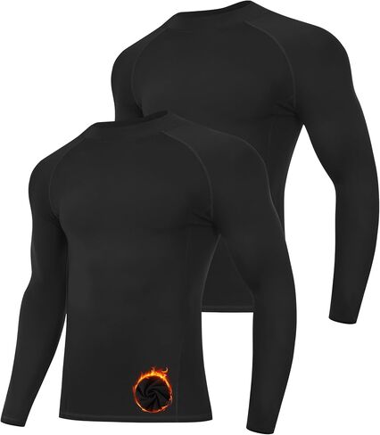 Runhit 2 Pack Men's Thermal Compression Shirts Long Sleeve Mock Turtleneck Fleece Lined Undershirt Athletic Base Layer in Saudi Arabia