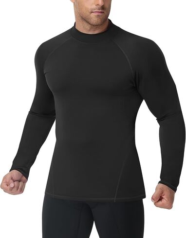 Runhit 2 Pack Men's Thermal Compression Shirts Long Sleeve Mock Turtleneck Fleece Lined Undershirt Athletic Base Layer in Saudi Arabia