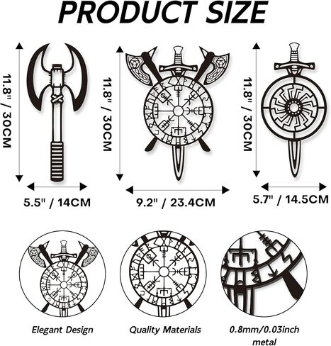 YATEASLU Viking Decor Premium Viking Shield & Weapons Set, Scandinavian Wall Art in Iron - Authentic Nordic Decor for Home (3-Piece Wall Sculpture) in Saudi Arabia