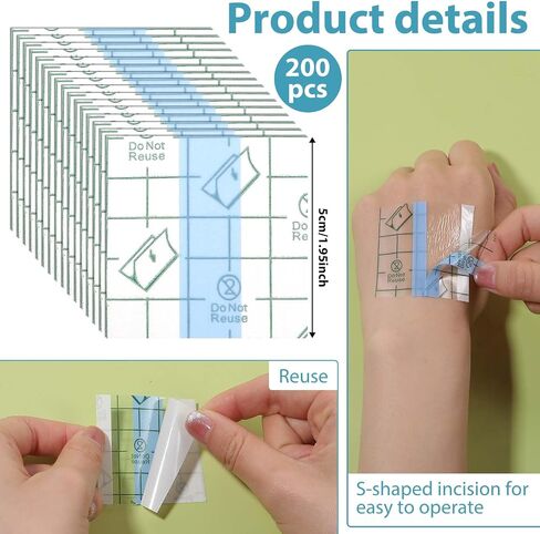 200 Pcs Transparent Stretch Adhesive Bandage, Waterproof Clear Adhesive Bandages, Aftercare Clear Film Dressing Bandages, Second Skin Tattoo Cover Wound Over for Tattoo Aftercare 1.96×1.96 in Saudi Arabia