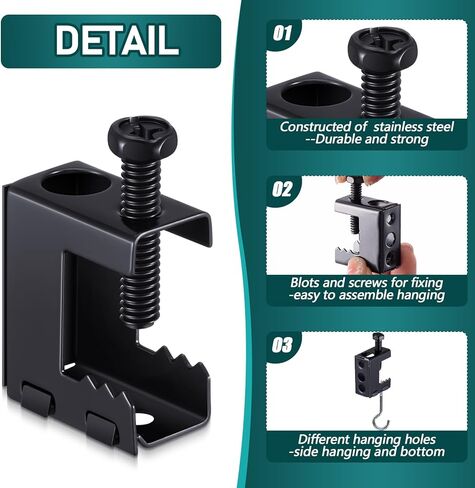 Tandefio 50 قطعة 1/4"-20 مشابك شعاع فولاذية زنبركية شماعات شعاع معدنية مسمار على المشبك للتركيب على الحزم 1/4" و3/8" قضيب ملولب، وخطافات S وحلقات لجام لأداة النجارة لكابل الأنابيب in Kuwait