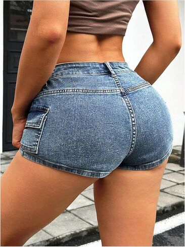 WDIRARA Women's Low Rise Denim Cargo Shorts Stretchy Skinny Jean Shorts with Pockets in Saudi Arabia