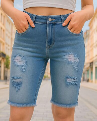 Jean Shorts Womens Relaxed Fit Denim Shorts Mid Rise Side Pockets in Saudi Arabia
