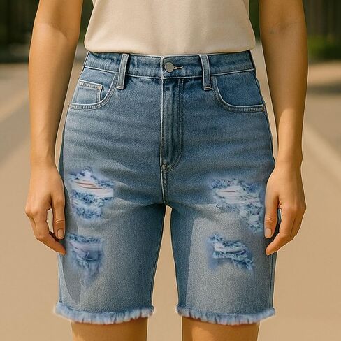 Jean Shorts Womens Relaxed Fit Denim Shorts Mid Rise Side Pockets in Saudi Arabia