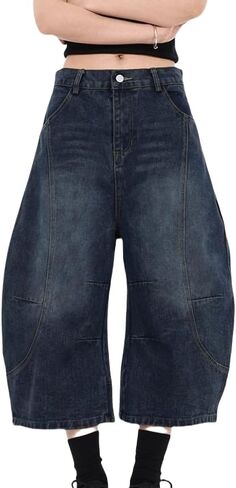 فضفاض Jorts المرأة منخفضة الارتفاع شورتات جينز Y2k واسعة الساق الدنيم الجرونج السراويل الصيف فضفاض الدنيم طويل Jorts الشارع الشهير in Kuwait