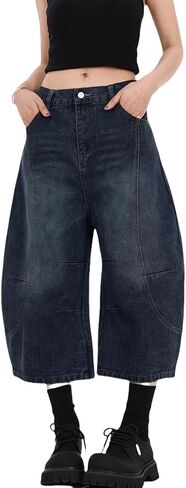 فضفاض Jorts المرأة منخفضة الارتفاع شورتات جينز Y2k واسعة الساق الدنيم الجرونج السراويل الصيف فضفاض الدنيم طويل Jorts الشارع الشهير in Kuwait