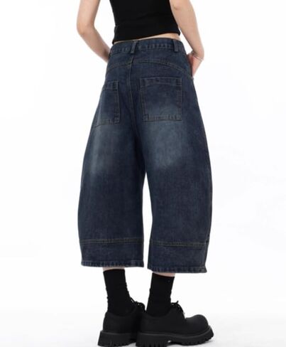فضفاض Jorts المرأة منخفضة الارتفاع شورتات جينز Y2k واسعة الساق الدنيم الجرونج السراويل الصيف فضفاض الدنيم طويل Jorts الشارع الشهير in Kuwait