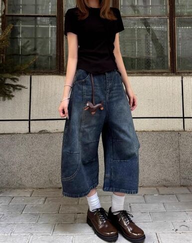فضفاض Jorts المرأة منخفضة الارتفاع شورتات جينز Y2k واسعة الساق الدنيم الجرونج السراويل الصيف فضفاض الدنيم طويل Jorts الشارع الشهير in Kuwait