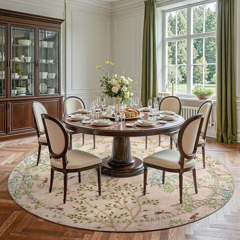 jinchan Round Rugs 6ft Ivory Botanical Birds Print Machine Washable 6' Circle Nature Plants Modern Soft Non Slip Kids Throw Area Rugs Ultra Thin Low Pile Carpet for Living Room Bedroom Dining Room in Saudi Arabia