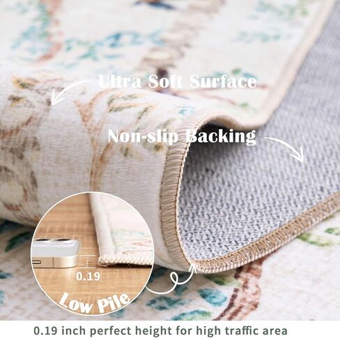 jinchan Round Rugs 6ft Ivory Botanical Birds Print Machine Washable 6' Circle Nature Plants Modern Soft Non Slip Kids Throw Area Rugs Ultra Thin Low Pile Carpet for Living Room Bedroom Dining Room in Saudi Arabia