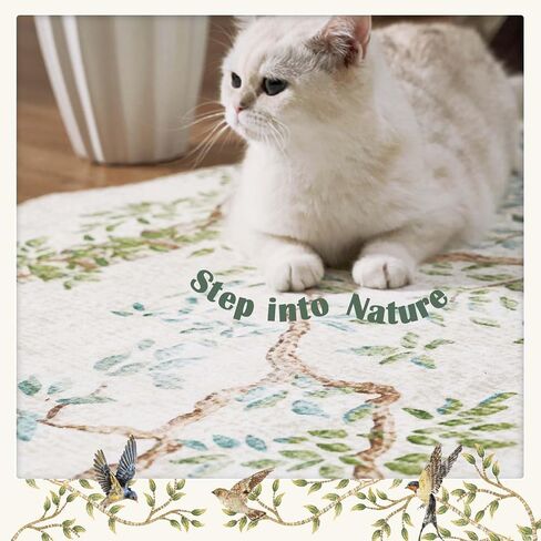 jinchan Round Rugs 6ft Ivory Botanical Birds Print Machine Washable 6' Circle Nature Plants Modern Soft Non Slip Kids Throw Area Rugs Ultra Thin Low Pile Carpet for Living Room Bedroom Dining Room in Saudi Arabia